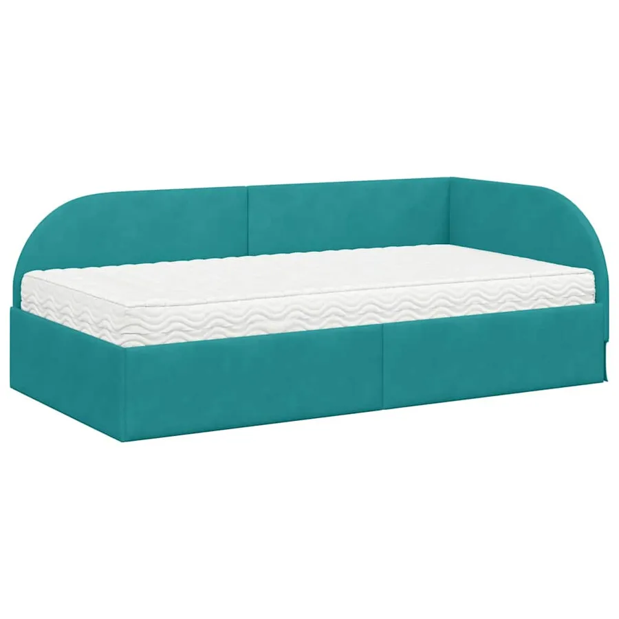 Cadre de lit d'angle avec matelas 2 pcs Turquoise Velours - 4