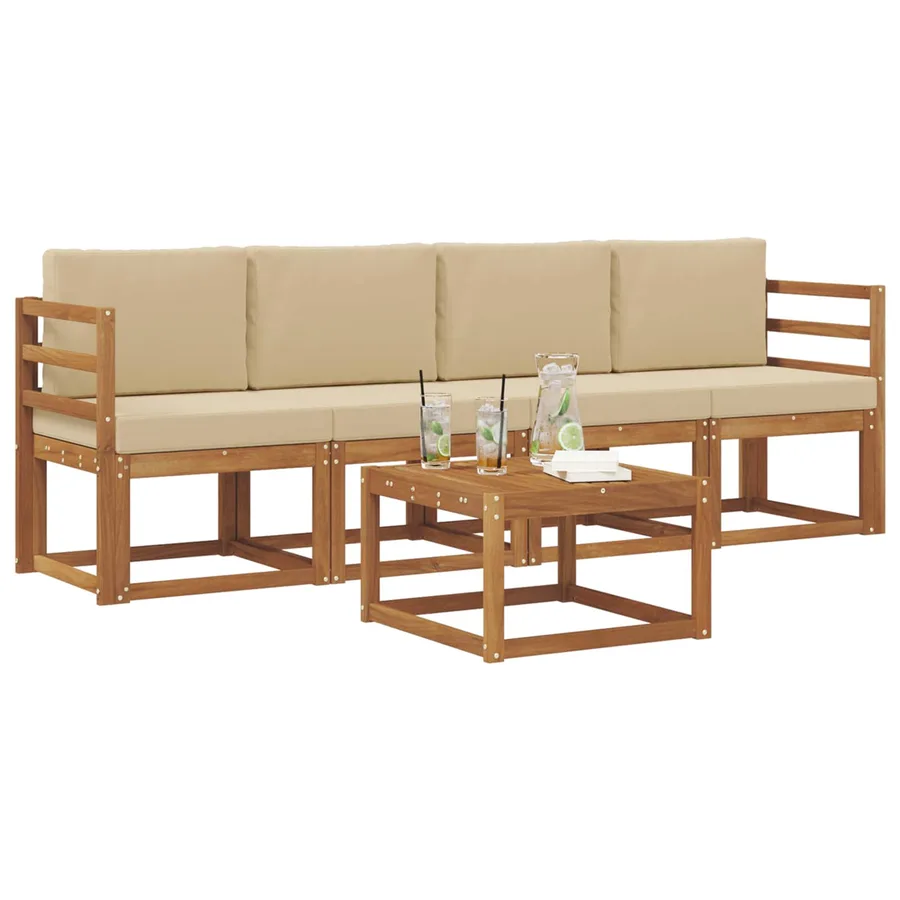 Ensemble de canapés d'extérieur 5 pcs Naturel et Beige - 3