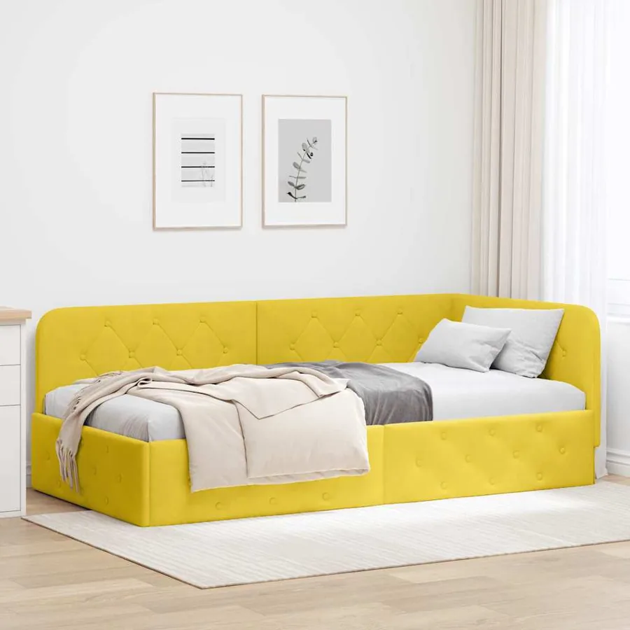 Cadre de lit d'angle Jaune 100 x 200 cm Velours