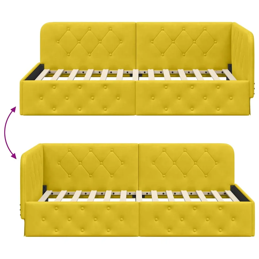 Cadre de lit d'angle Jaune 100 x 200 cm Velours - 9