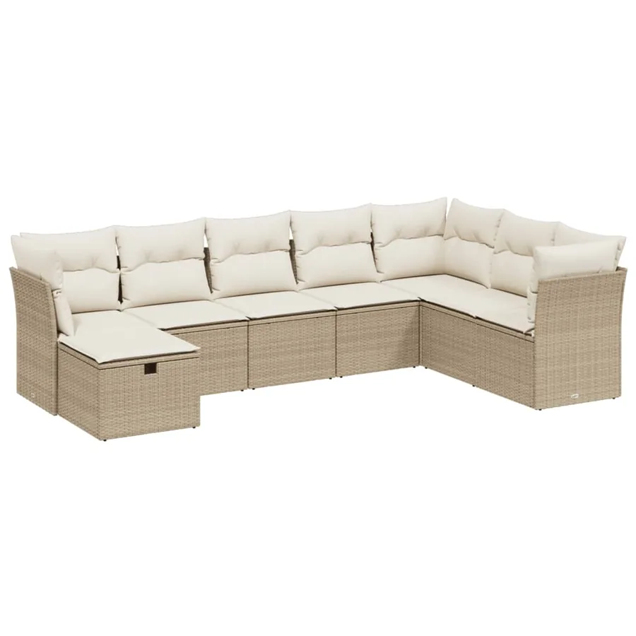 Salon de jardin avec coussins 8 pcs beige résine tressée - 2