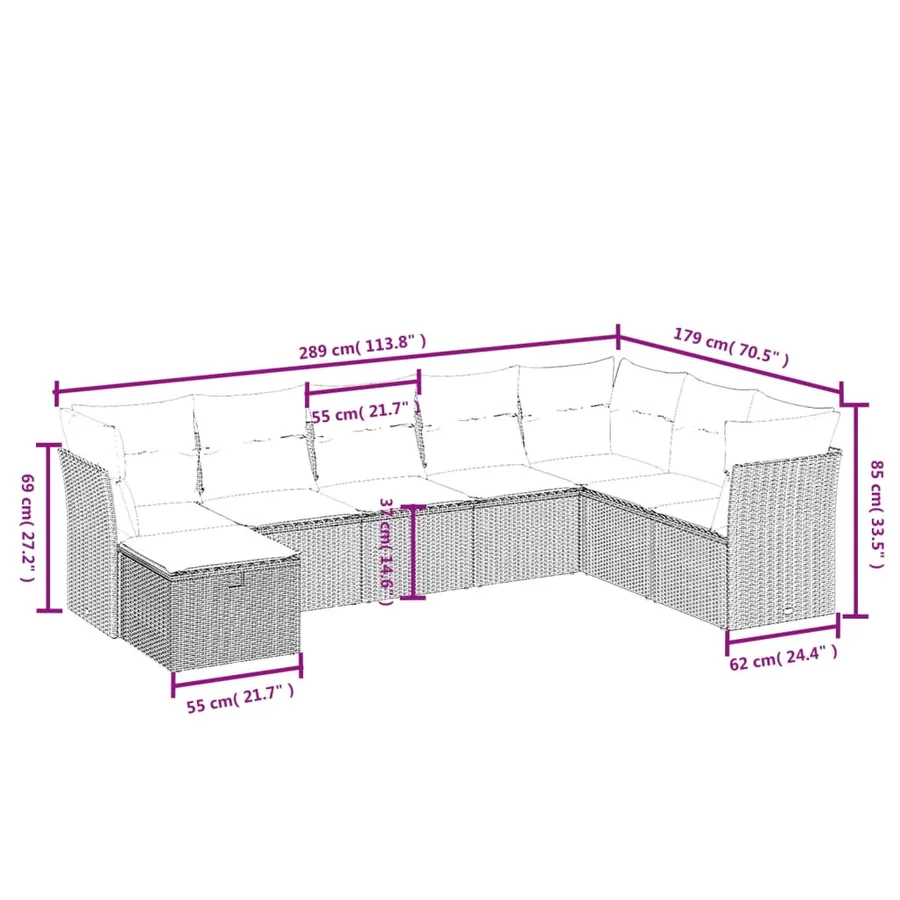 Salon de jardin avec coussins 8 pcs beige résine tressée - 4