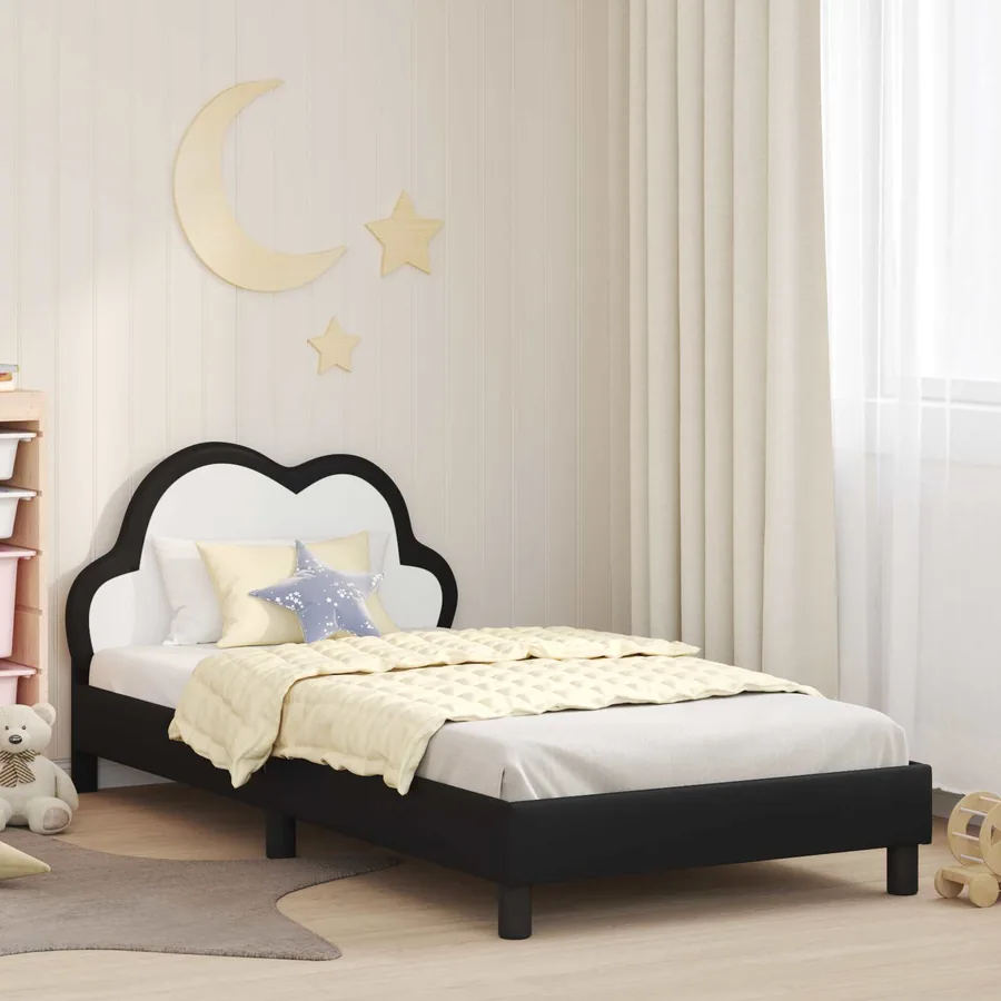 Cadre de lit pour enfants avec tête de lit Noir 90 x 190 cm PU