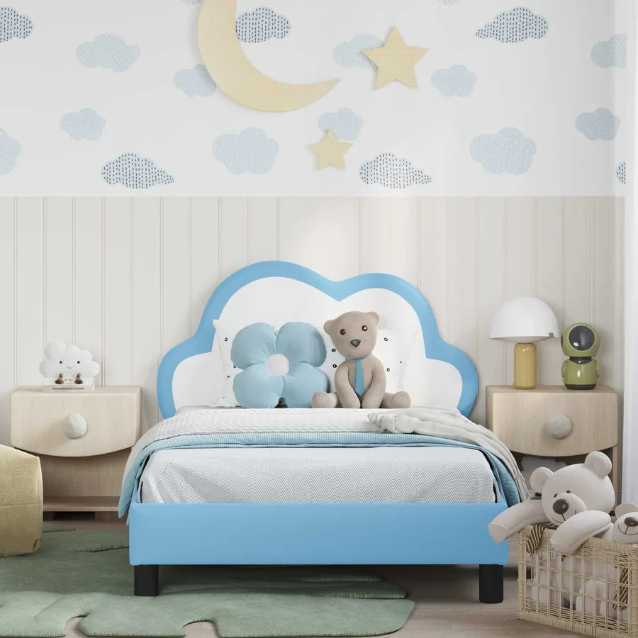 Cadre de lit pour enfants avec tête de lit Bleu 90 x 200 cm PU - 3