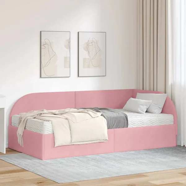 Cadre de lit d'angle avec matelas 2 pcs Gris Velours