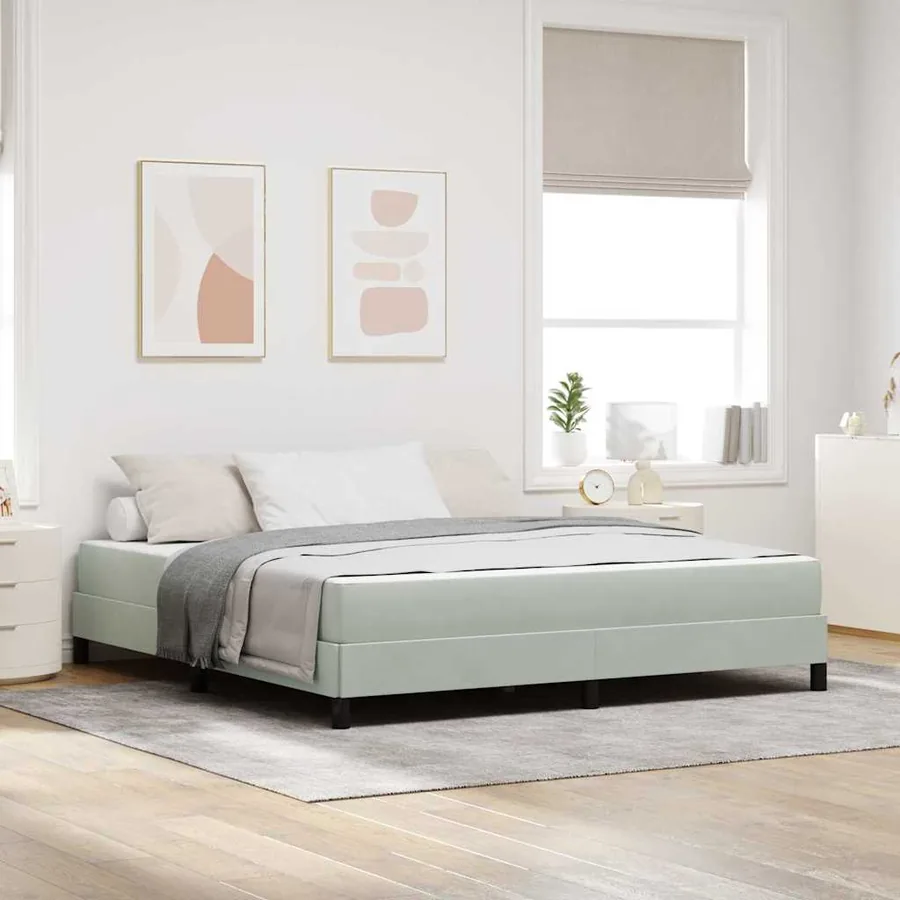 Lit à ressorts avec matelas Gris clair 180 x 210 cm tissu
