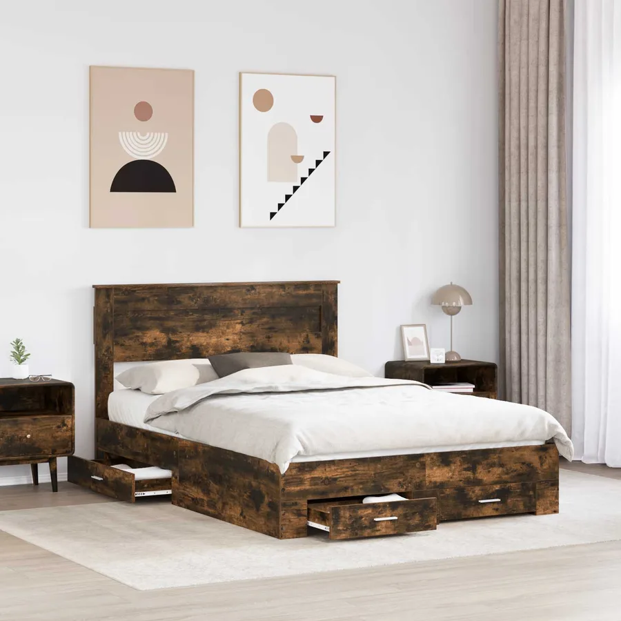 Cadre de lit Chêne fumé 150 x 200 cm Bois d'ingénierie - 3