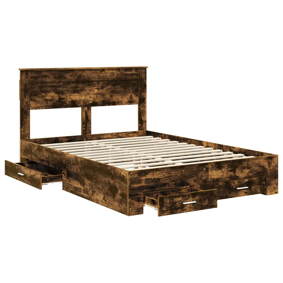 Cadre de lit Chêne fumé 150 x 200 cm Bois d'ingénierie - 5