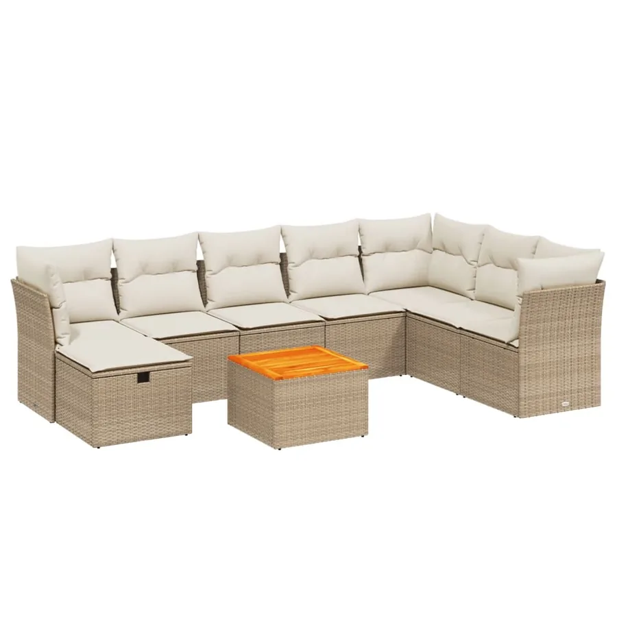 Salon de jardin avec coussins 9 pcs beige résine tressée - 2