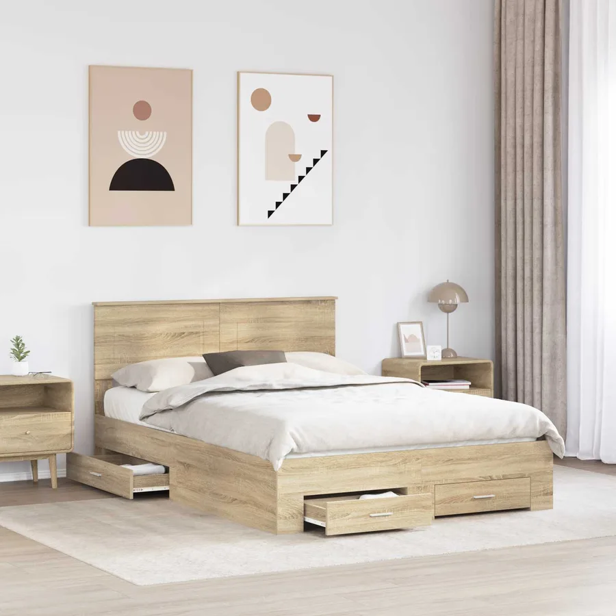 Cadre de lit Chêne Sonoma 150 x 200 cm Bois d'ingénierie - 3