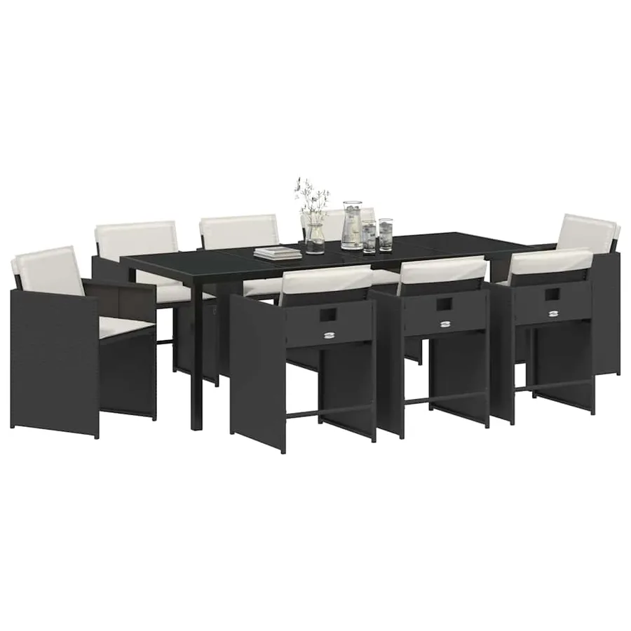 Ensemble de salle à manger pour jardin 9 pcs Noir polyrotin - 3