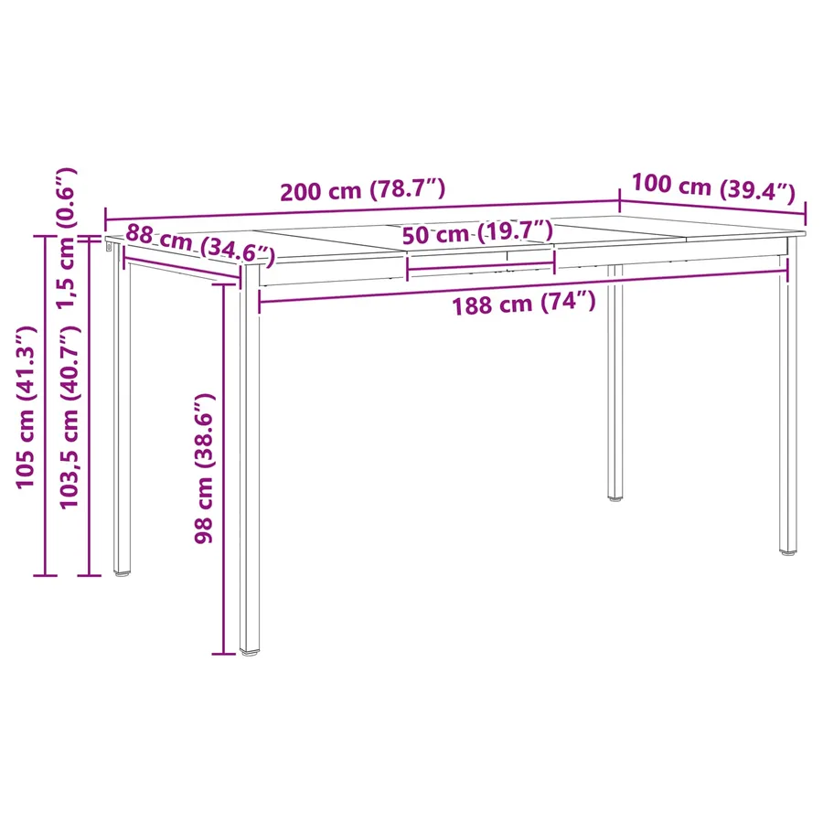 Table de bar Blanc 200 x 100 x 105 cm Bois de pin massif - 11