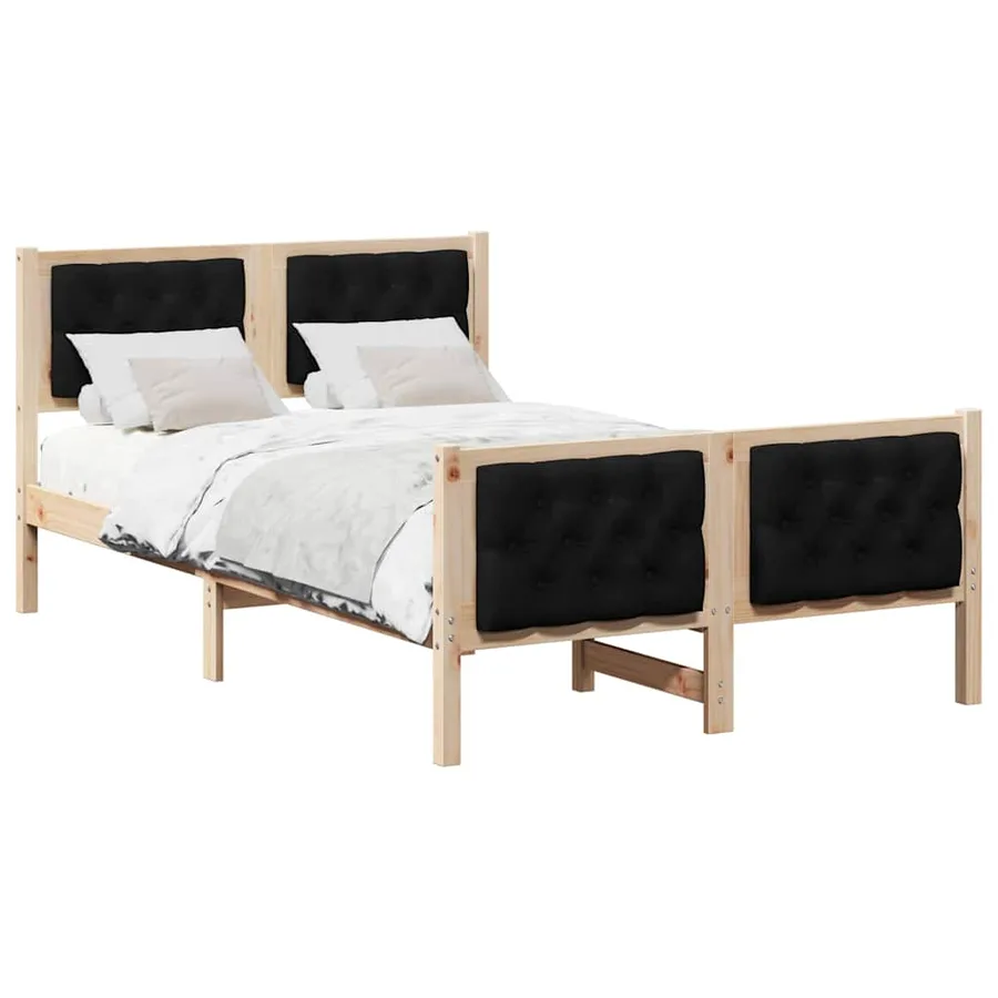 Cadre de lit avec tête de lit Noir 135 x 190 cm Pin massif - 3