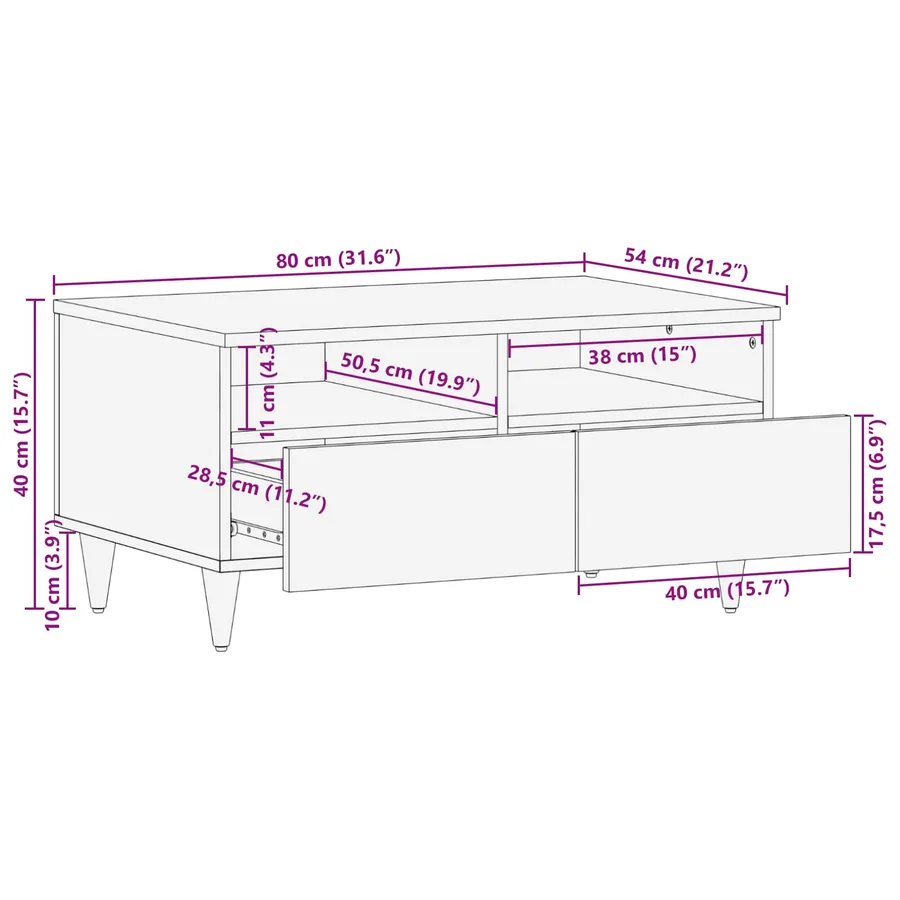 Table basse Multicolore 80 x 54 x 40 cm Bois de mangue massif - 10
