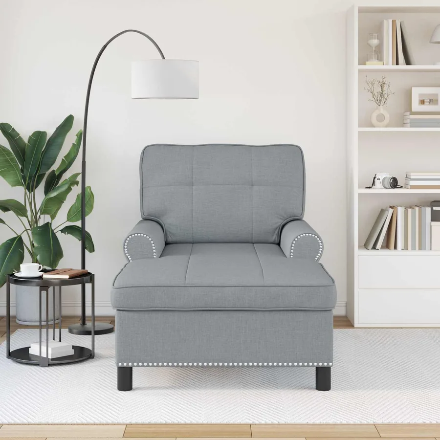 Chaise longue avec coussin Gris clair 91 x 157 x 91 cm tissu - 3