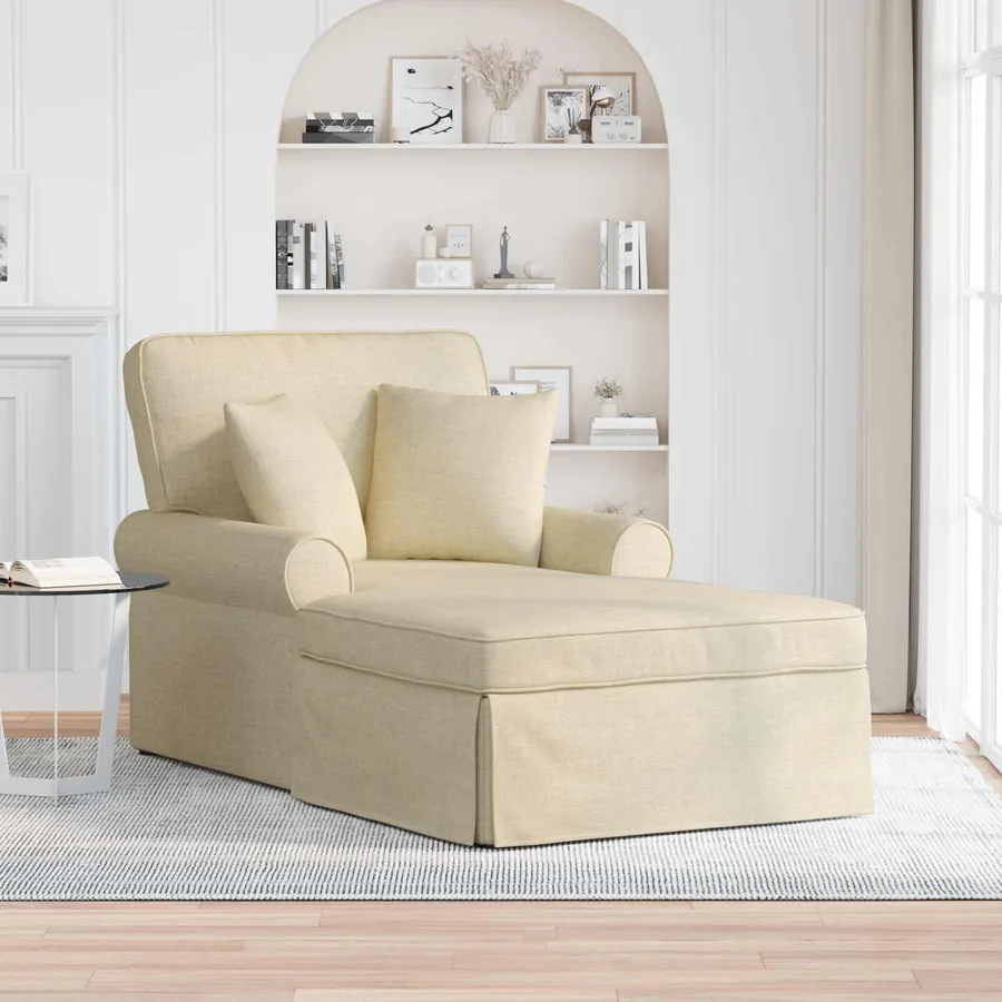 Chaise lounge avec jupe avec coussin 3 pcs Crème tissu