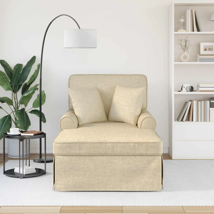 Chaise lounge avec jupe avec coussin 3 pcs Crème tissu - 3