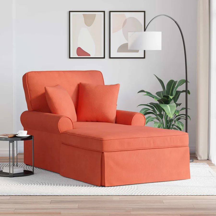 Chaise lounge avec jupe avec coussin 3 pcs Rouge orange