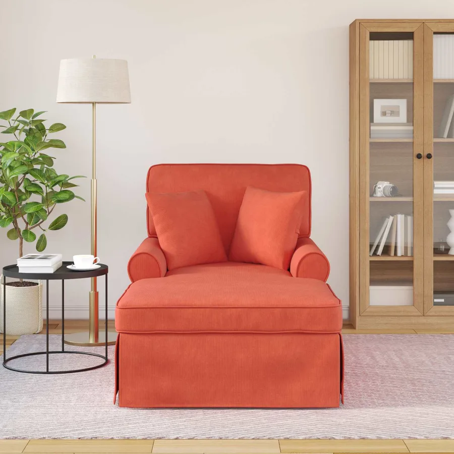 Chaise lounge avec jupe avec coussin 3 pcs Rouge orange - 3