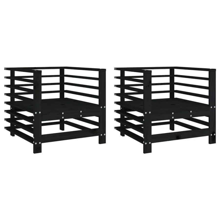 Chaises de jardin lot de 2 noir bois massif de pin - 2