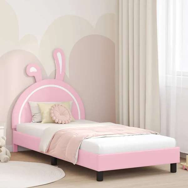 Cadre de lit pour enfants avec tête de lit Rose 90 x 190 cm PU