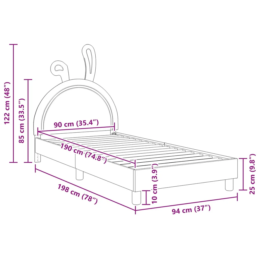 Cadre de lit pour enfants avec tête de lit Rose 90 x 190 cm PU - 8