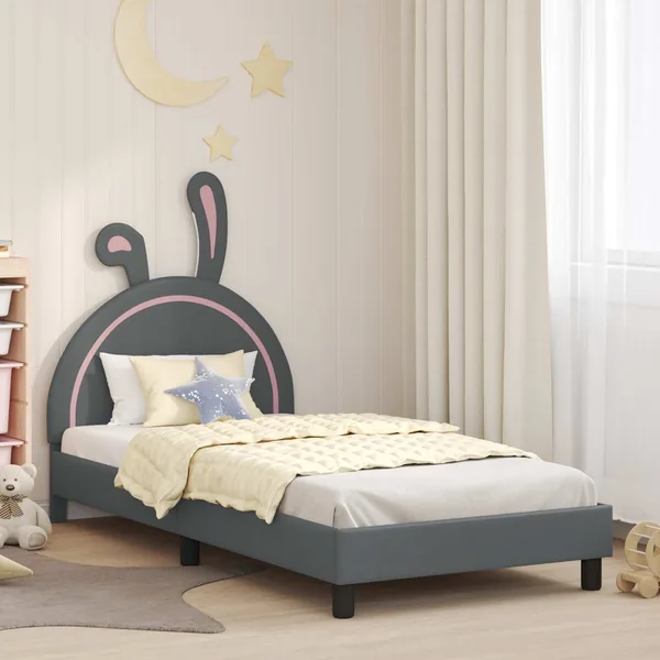 Cadre de lit pour enfants avec tête de lit Gris clair PU