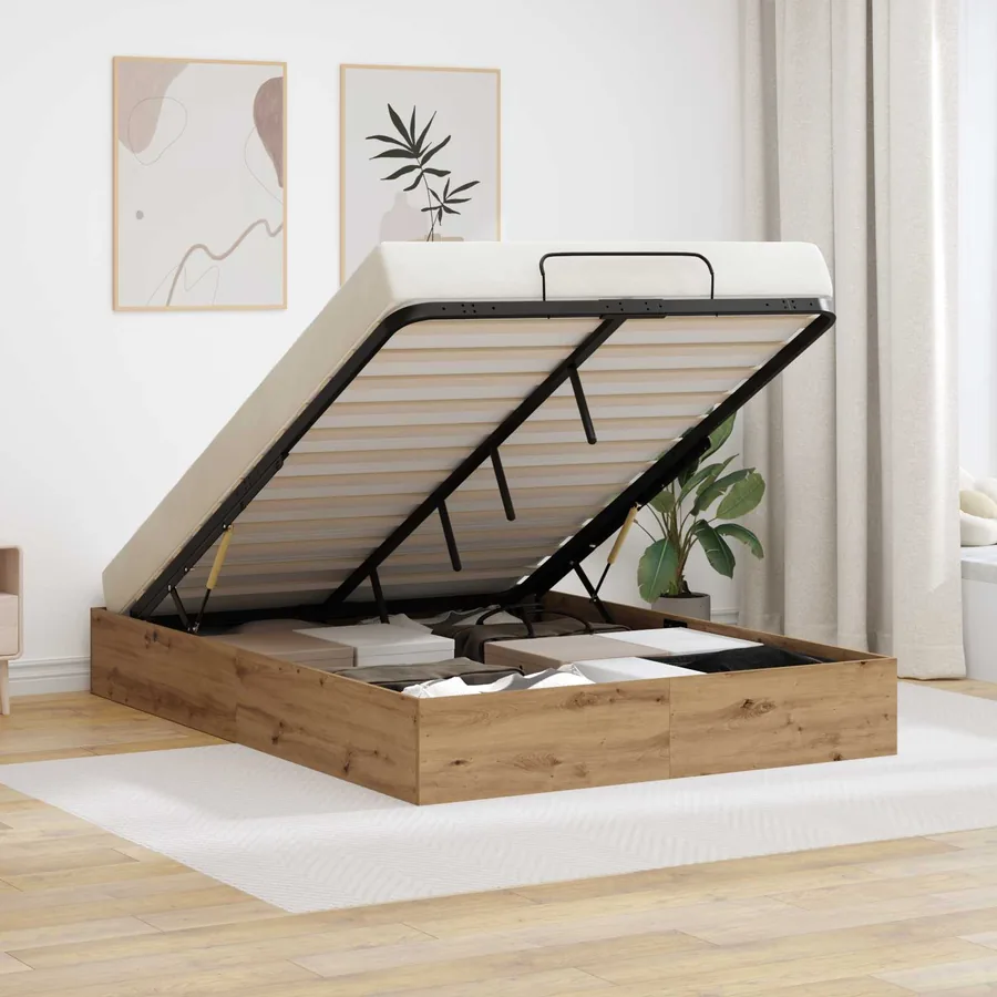 Cadre de lit ottoman avec stockage Chêne Artisanal 120 x 190 cm