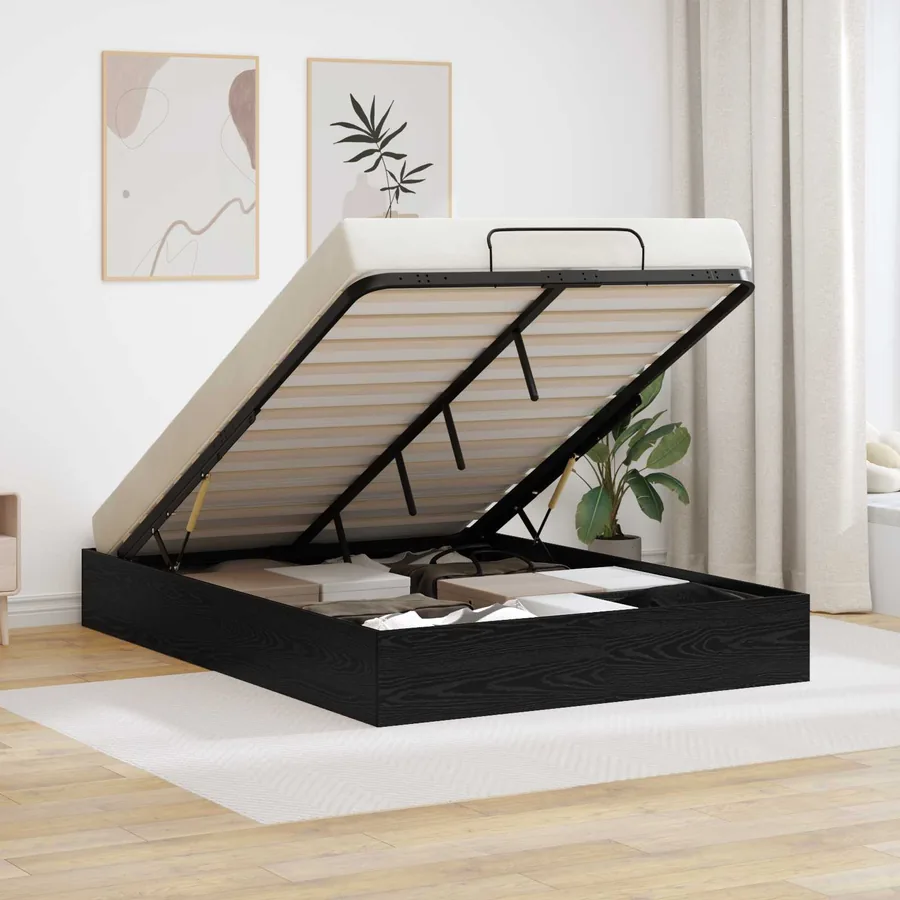 Cadre de lit ottoman avec stockage Chêne Noir 203 x 120 x 25 cm