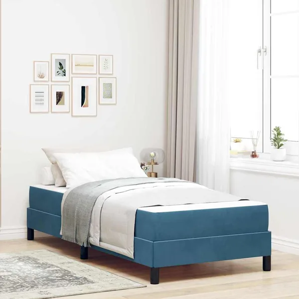 Lit à ressorts avec matelas Bleu foncé 100 x 220 cm tissu