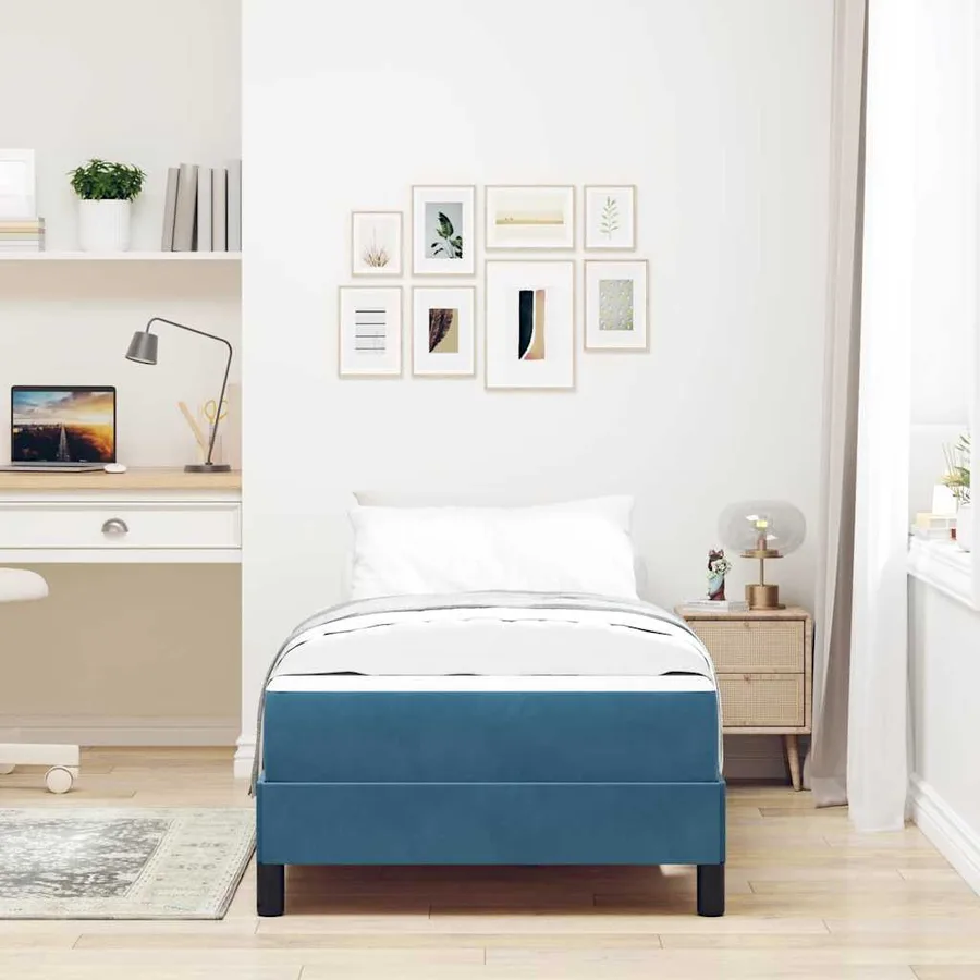 Lit à ressorts avec matelas Bleu foncé 100 x 220 cm tissu - 3