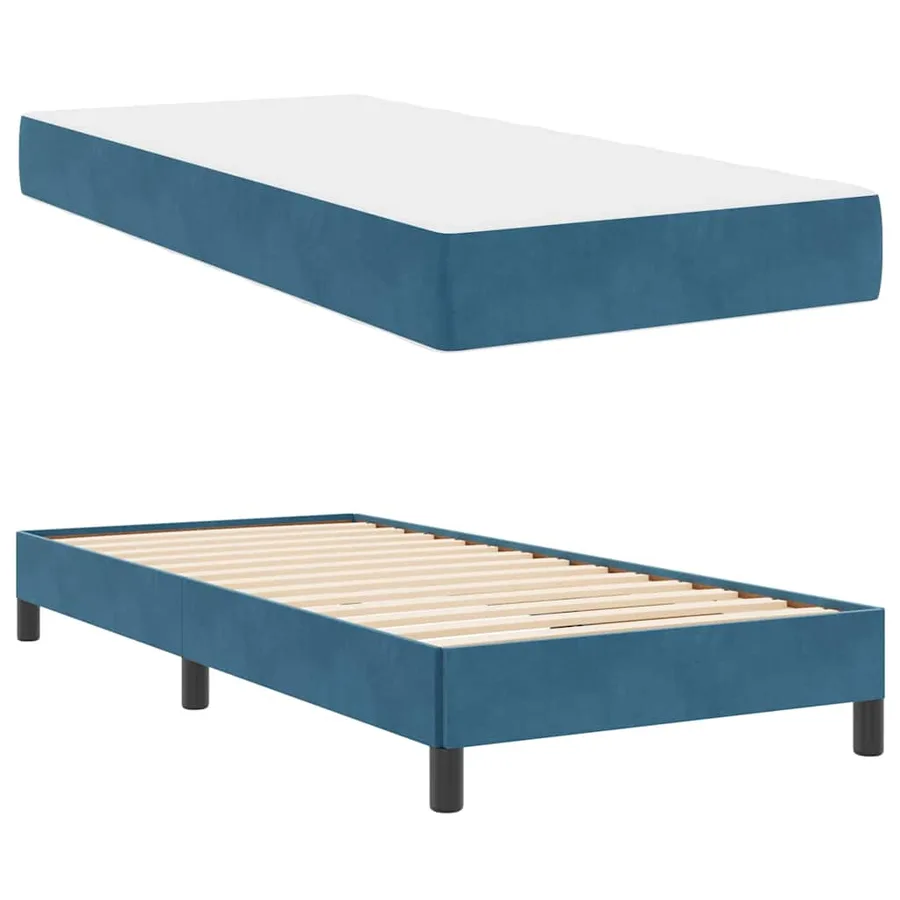 Lit à ressorts avec matelas Bleu foncé 100 x 220 cm tissu - 4