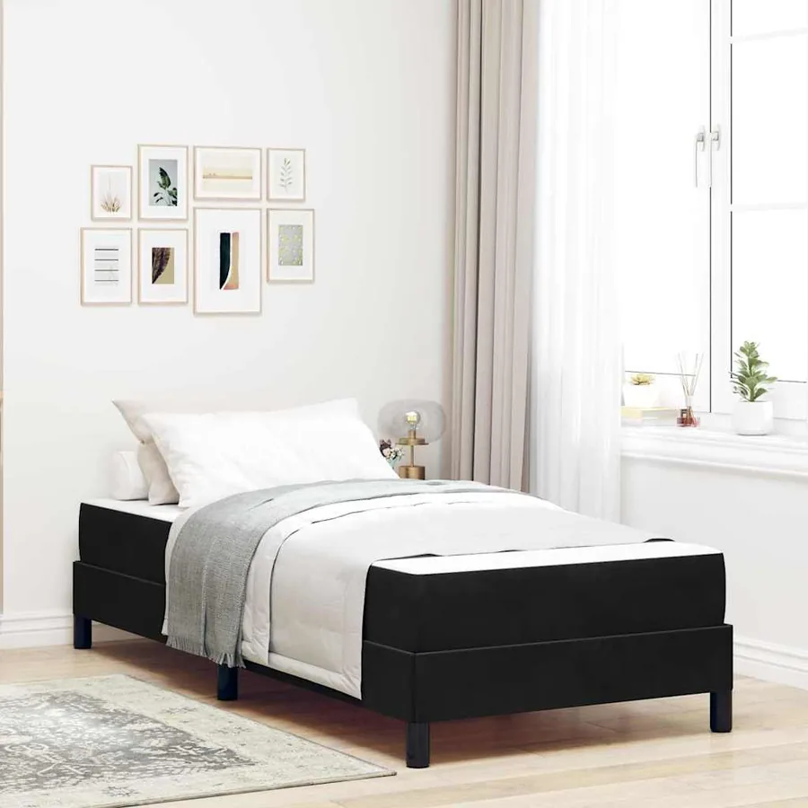 Lit à ressorts avec matelas Noir 100 x 220 cm tissu