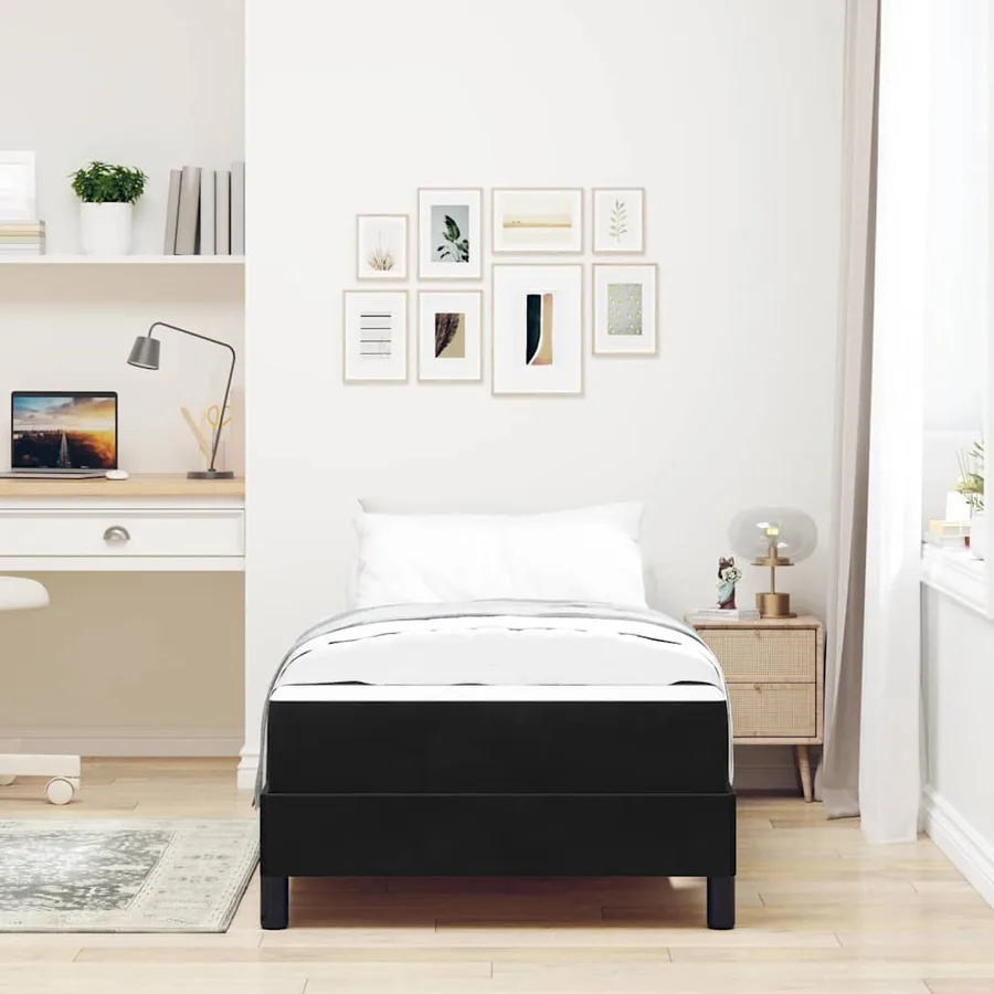 Lit à ressorts avec matelas Noir 100 x 220 cm tissu - 3