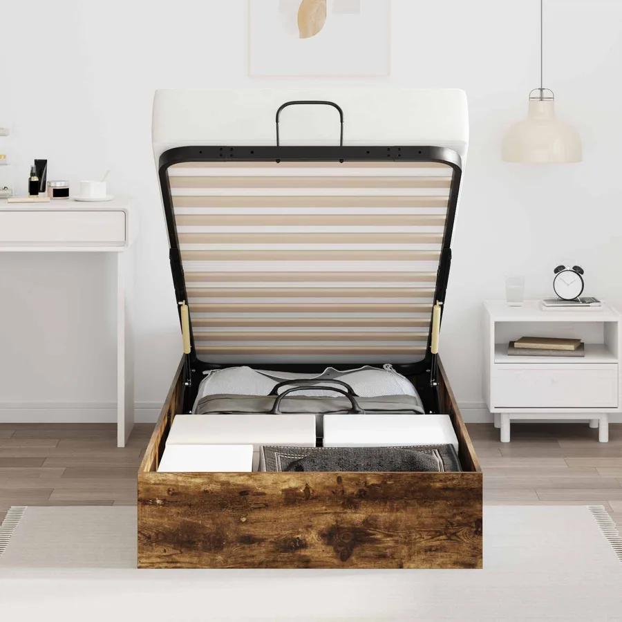 Cadre de lit ottoman Chêne Fumé 80,5 x 200 cm Bois d’ingénierie - 4