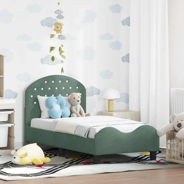 Cadre de lit pour tout-petit avec tête de lit Vert Mer Velours