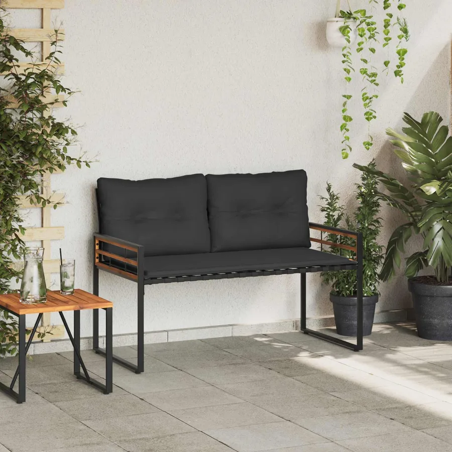 Banc à couches en bois avec coussin Gris foncé 114 x 55 x 77 cm - 3