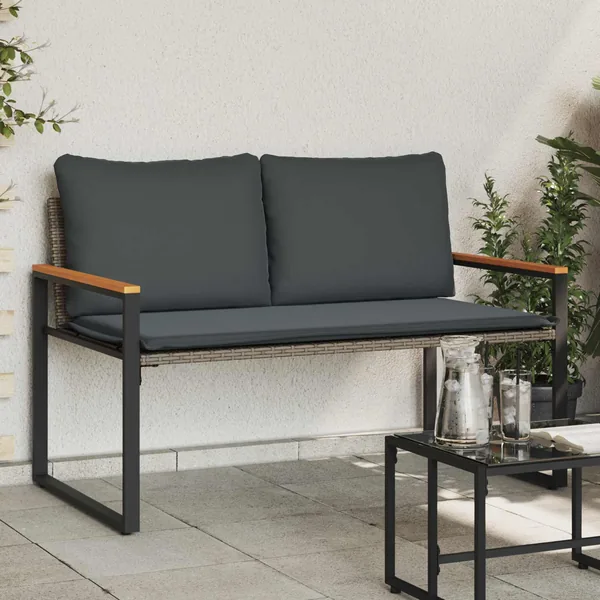 banc avec coussin Gris et Gris foncé 115 x 65 x 72 cm Rotin