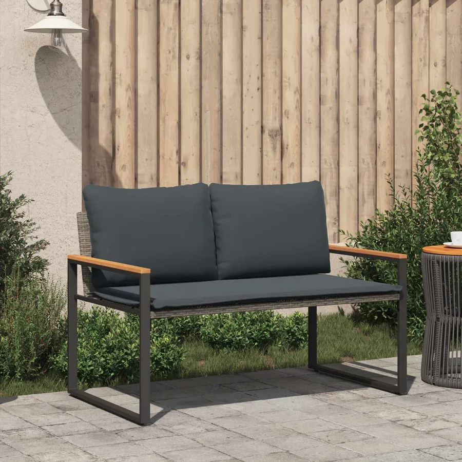 banc avec coussin Gris et Gris foncé 115 x 65 x 72 cm Rotin - 3