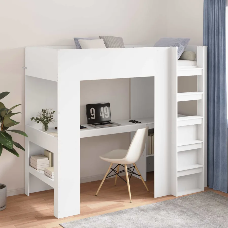 Cadre de lit superposé avec bureau Blanc 100 x 200 cm