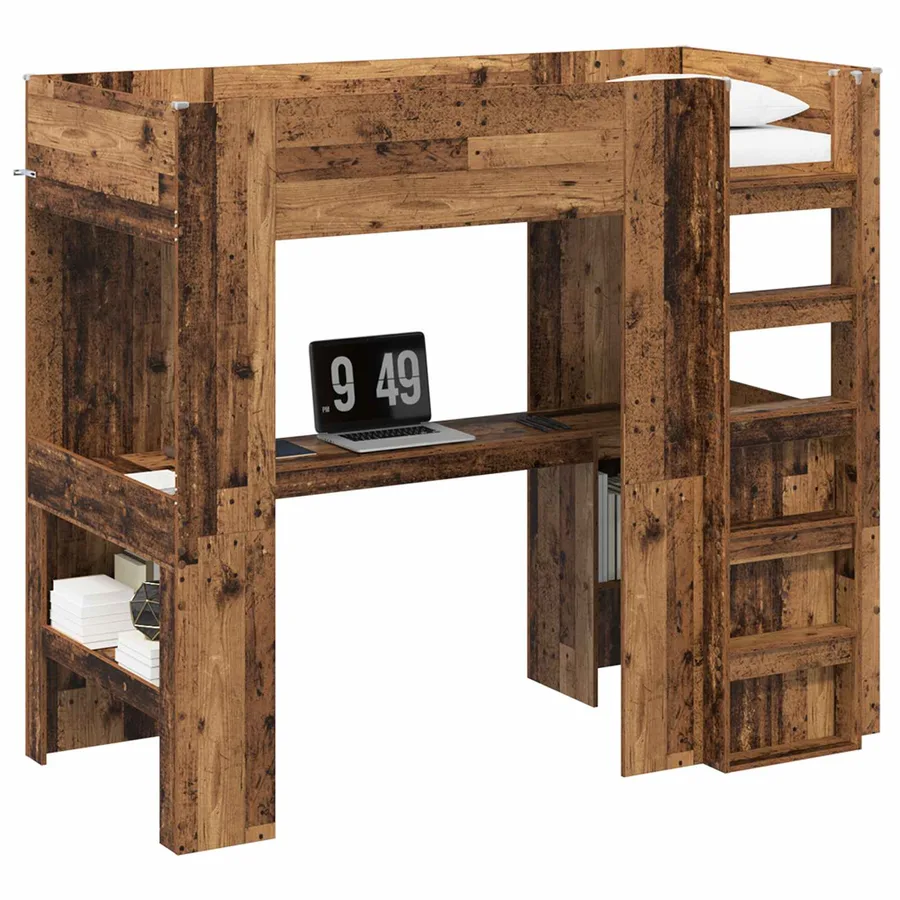 Cadre de lit superposé avec bureau Bois ancien 100 x 200 cm - 2