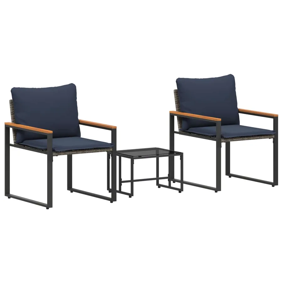 Ensembles de meubles 3 pcs Gris et bleu marine Rotin - 2