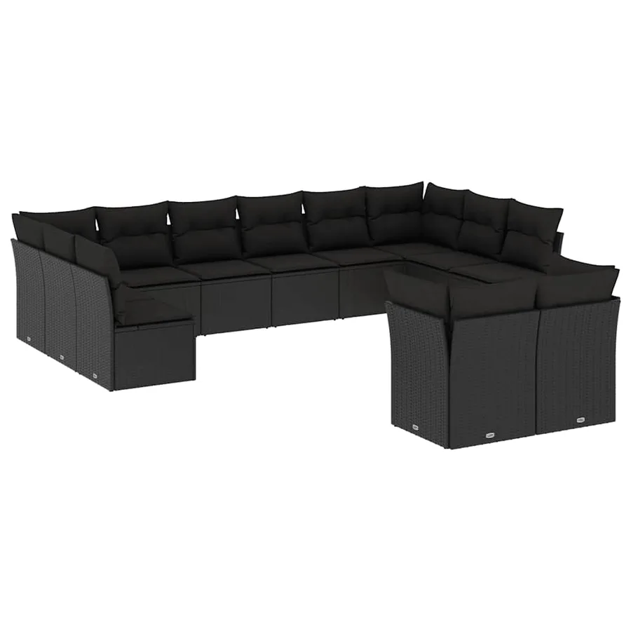Salon de jardin 12 pcs avec coussins noir résine tressée - 2
