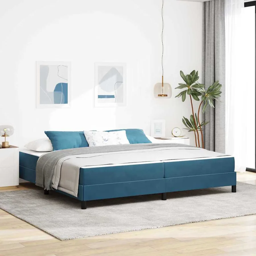 Lit à ressorts avec matelas Bleu foncé 200 x 220 cm tissu