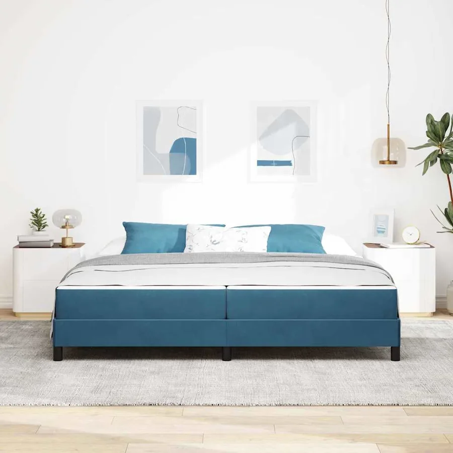 Lit à ressorts avec matelas Bleu foncé 200 x 220 cm tissu - 3