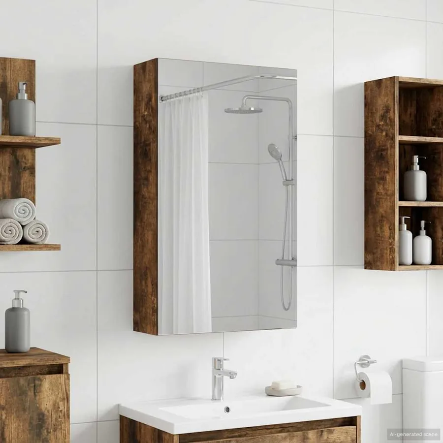Armoire Miroir de Salle de Bain Chêne fumé 30 x 10,5 x 50 cm