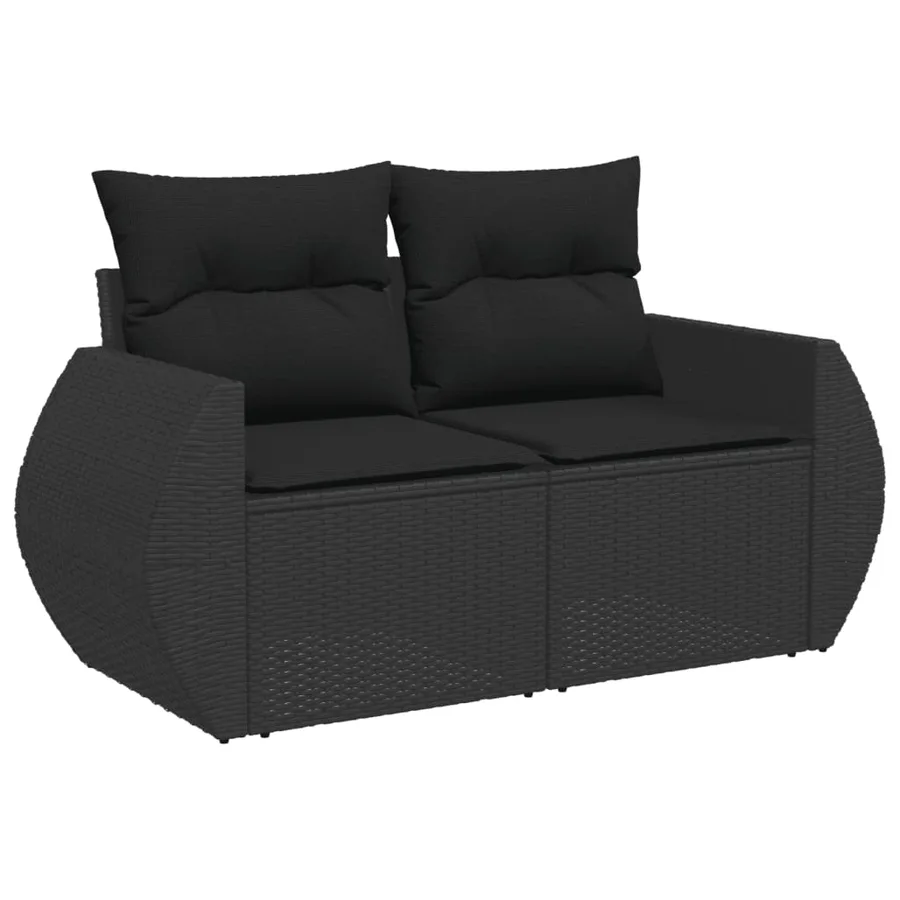 Salon de jardin 9 pcs avec coussins noir résine tressée - 3