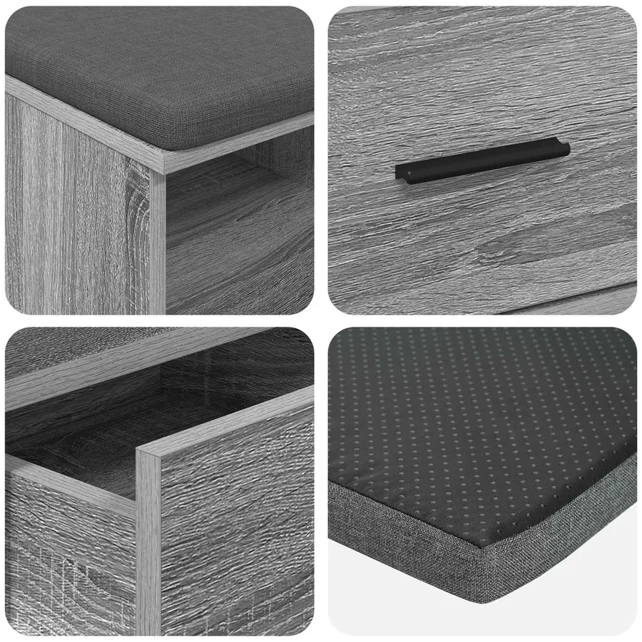 Banc d'entrée avec coussin Gris Sonoma 80 x 38 x 46 cm - 9