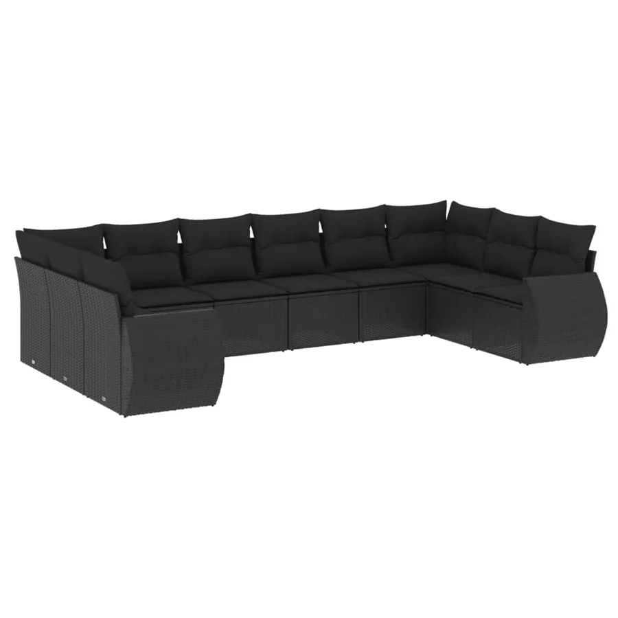 Salon de jardin 10 pcs avec coussins noir résine tressée - 2