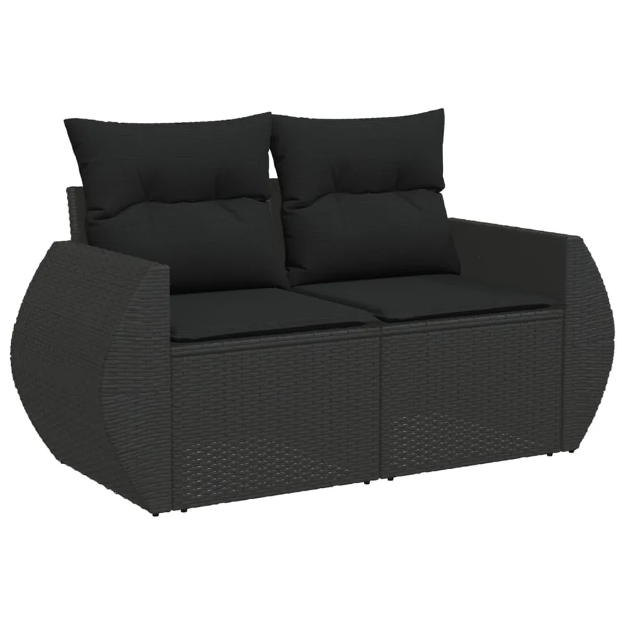 Salon de jardin 10 pcs avec coussins noir résine tressée - 3